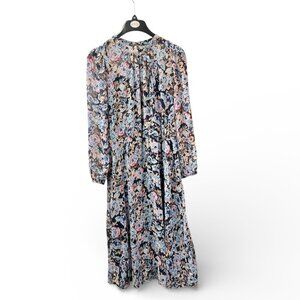 Banana Republic Navy Floral Chiffon Midi Dress | Size -Medium Petite